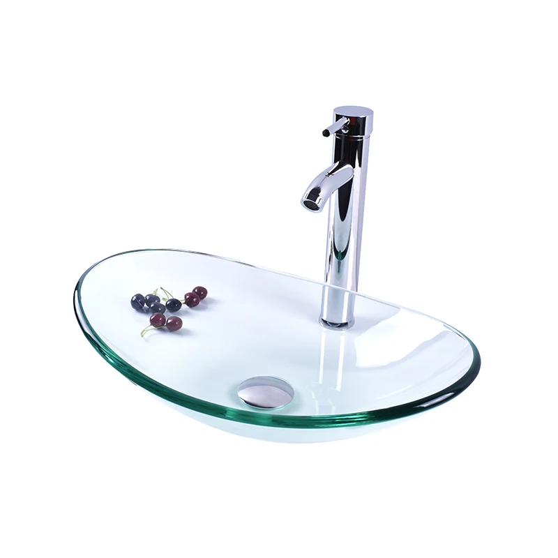 Раковина из прозрачного стекла овальной формы для ванной комнаты