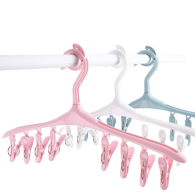 New Design Multifunctional PP Coat Hanger Wholesale Plastic Clothes Hanger Sock Hanger With 8 Clips