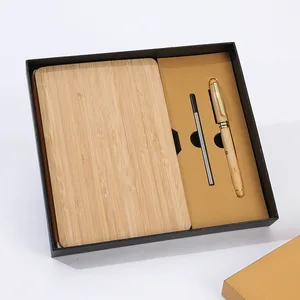 Customized Logo A5 Bamboo Journal Color Hardback Edge Case Binding Printed Notebook Gift Set Box with Pen
