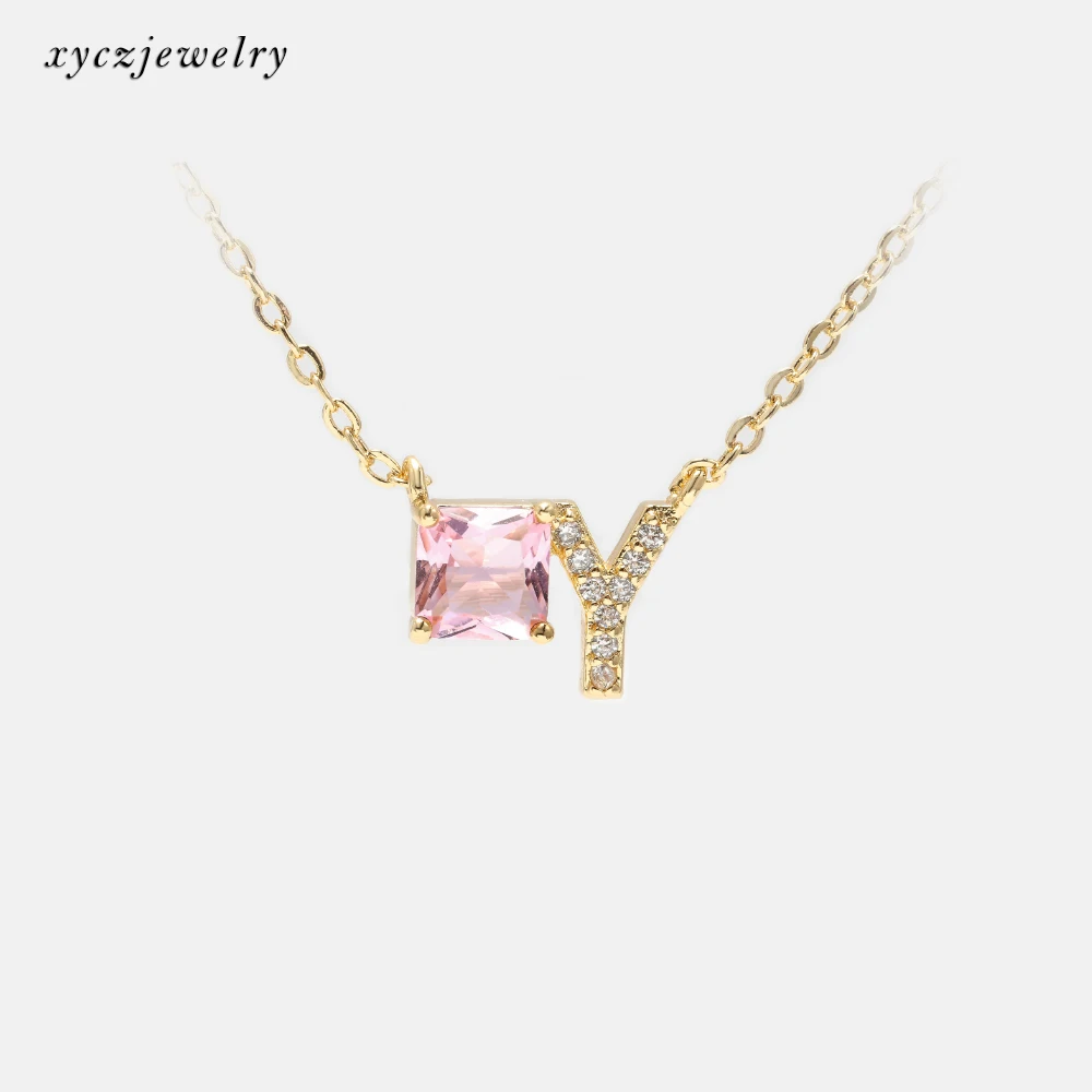 Trendy Initital  Necklaces 18k Gold Plated Glass Letter  A Y M Jewelry Pendant Necklaces