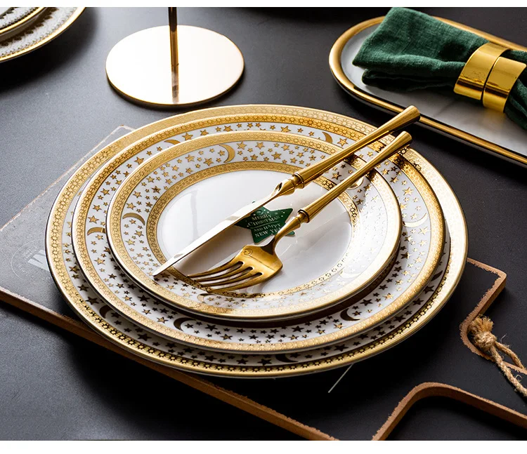 Creative Design Ceramic Dinner Set With Golden Pattern