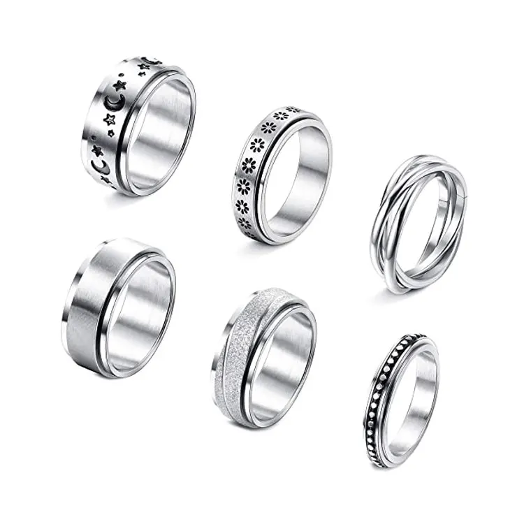 Hot Sale Mens Stainless Steel Fidget Spinner Ring Jewelry Star