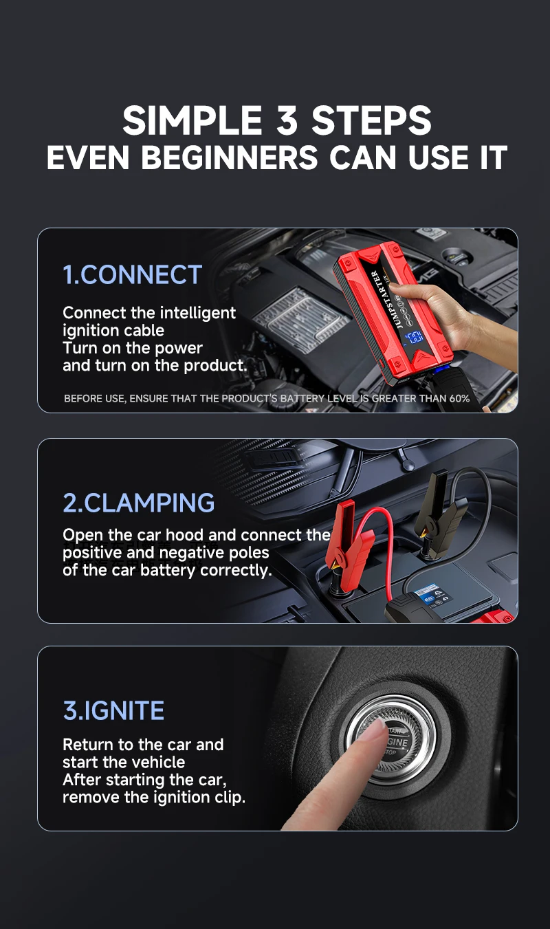 2025 BR Portable Car Battery Booster Truck Jump Starter Power Bank Charger Lithium Battery Pack With Emergency Lighting