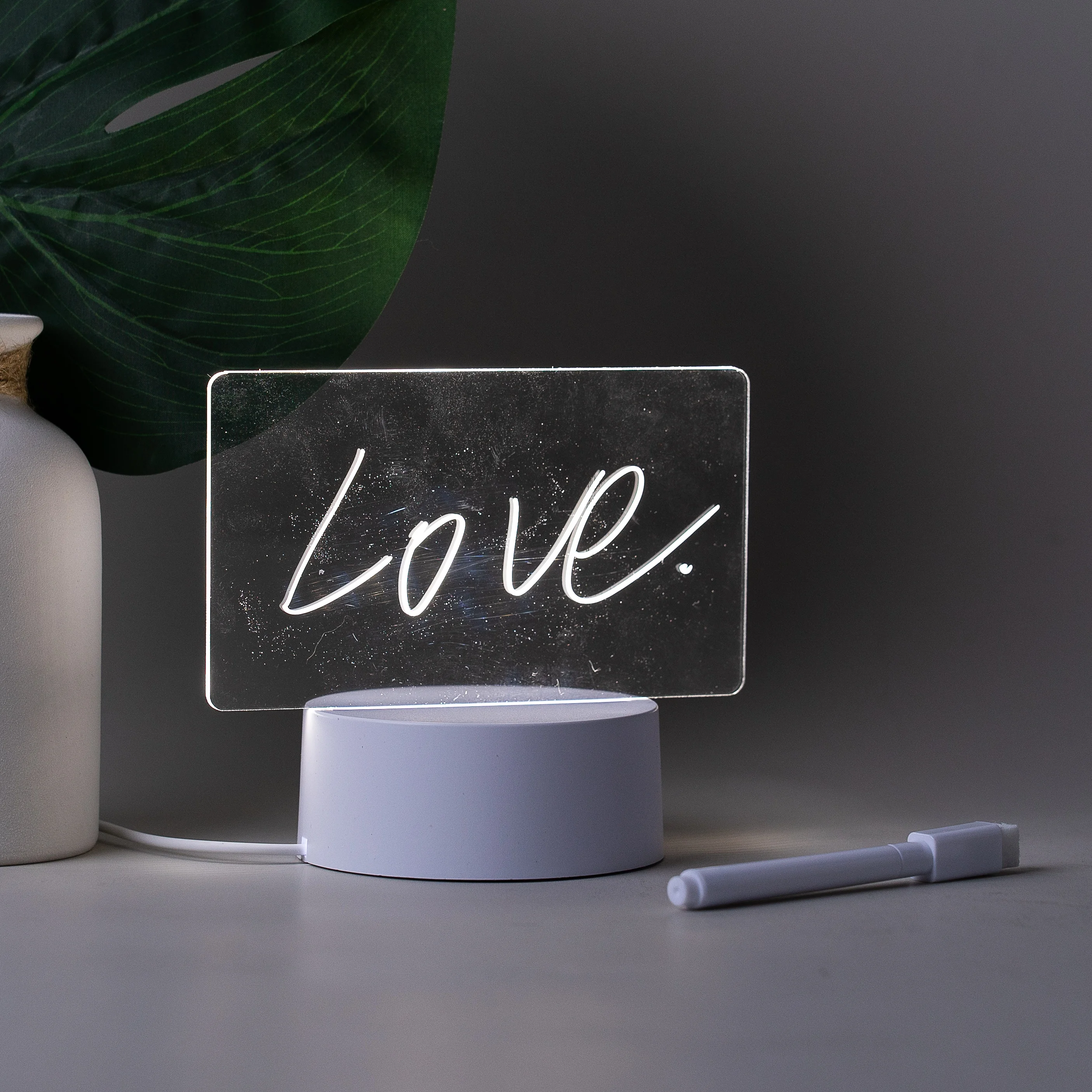 Modern Acrylic Transparent LED Light Board Table Lamp with Erasable Message Remote Control Switch for Bedroom Use