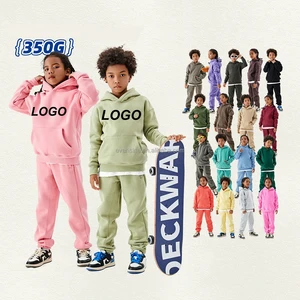 Customizable Kids Apparel Set 350g Plush Fleece Maillard Style Hoodie and Pants Warm Winter Outfit for Boys Multi Colors