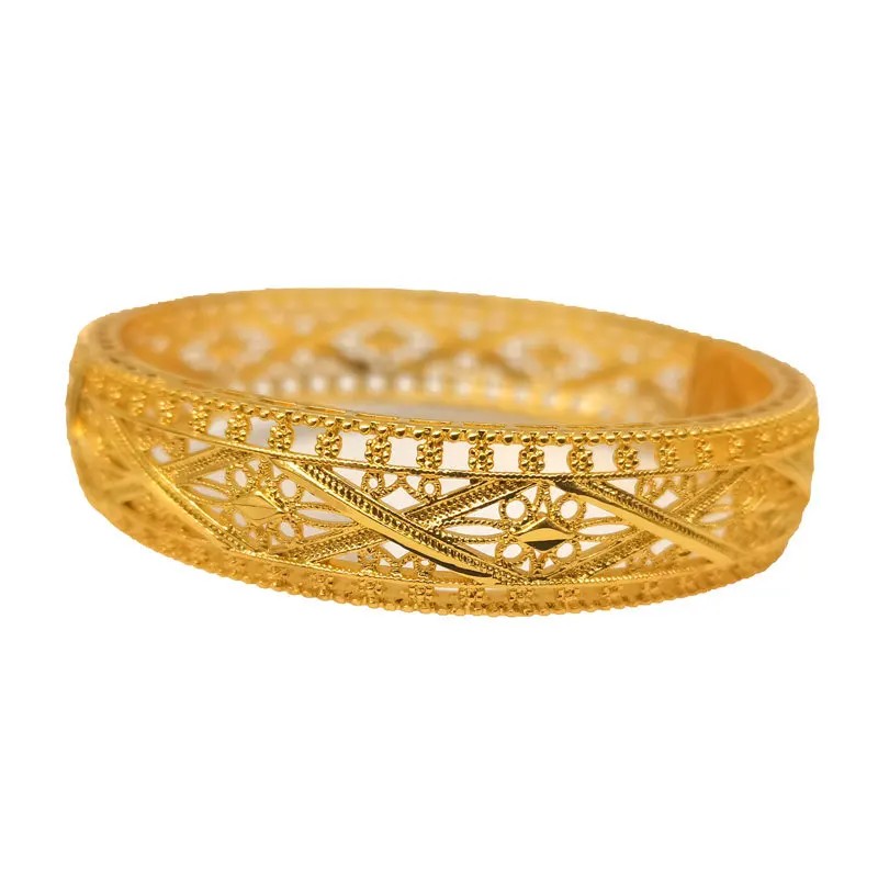 Classic Dubai Gold Wide African Wedding Bangle Bracelet Vintage Carved ...