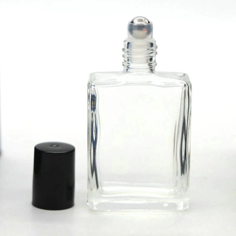 High Quality Empty 15ml Essential Oil Cosmetic Roller Bottle Square Shape Roll on Glass Bottles with Box