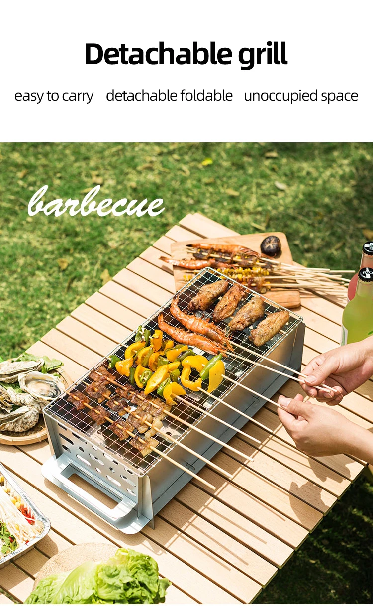 Custom Brand Family Party Enlarge Galvanized Tote Bag Portable Folding Outdoor Camping Barbecue Bbq Grill Mesh Net Rack