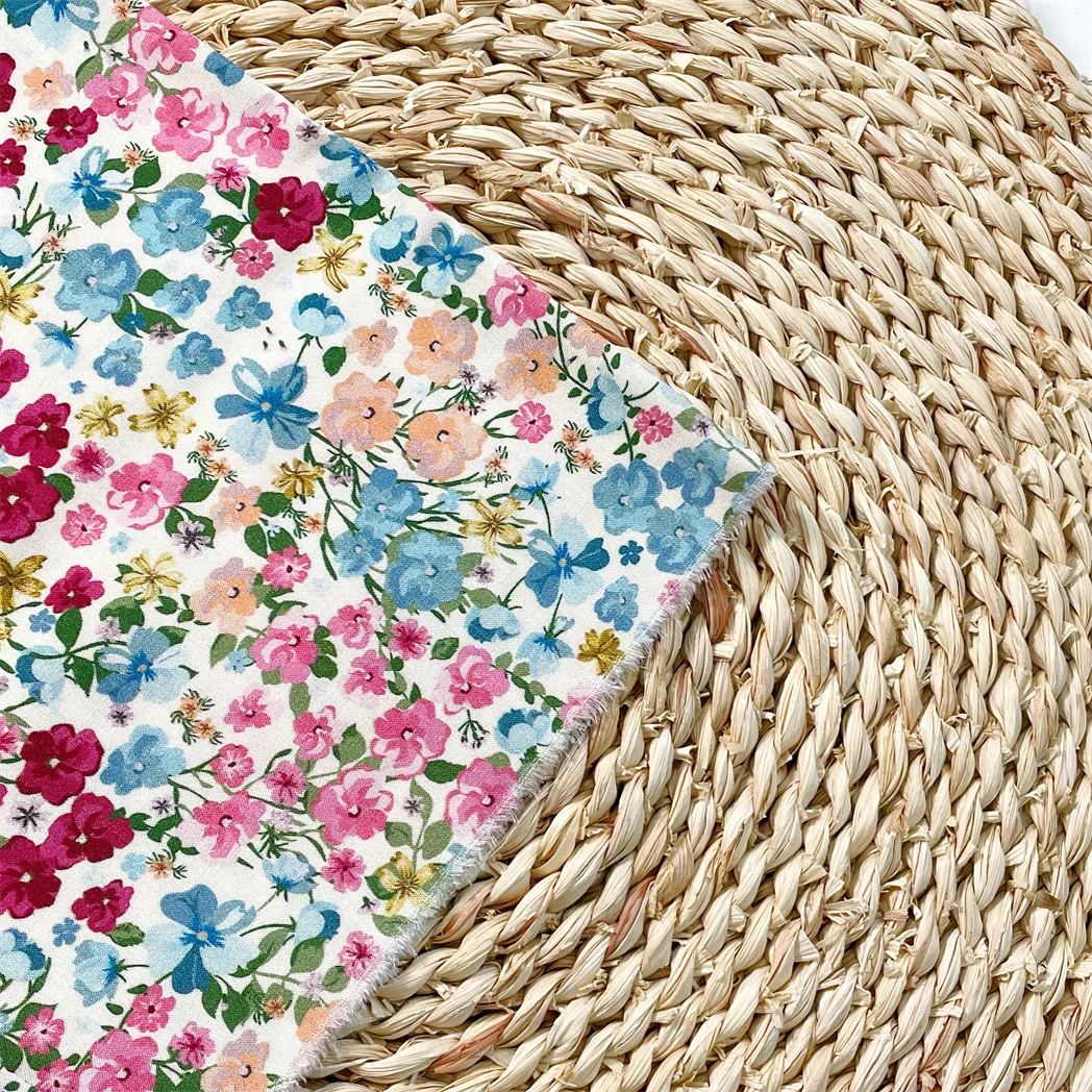 Органическая стрейчевая атласная Цветочная хлопчатобумажная ткань с принтом индивидуальный дизайн цифровая печать для женских платьев рубашки тканая техника для девочек