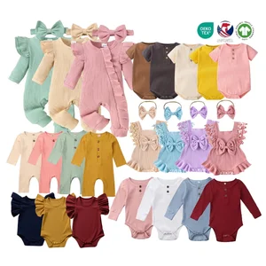 Baby Clothes Wholesale New Born Baby Products Rib Coveralls Jumpsuit Bodysuits Playsuits One Pieces Plain Baby Romper