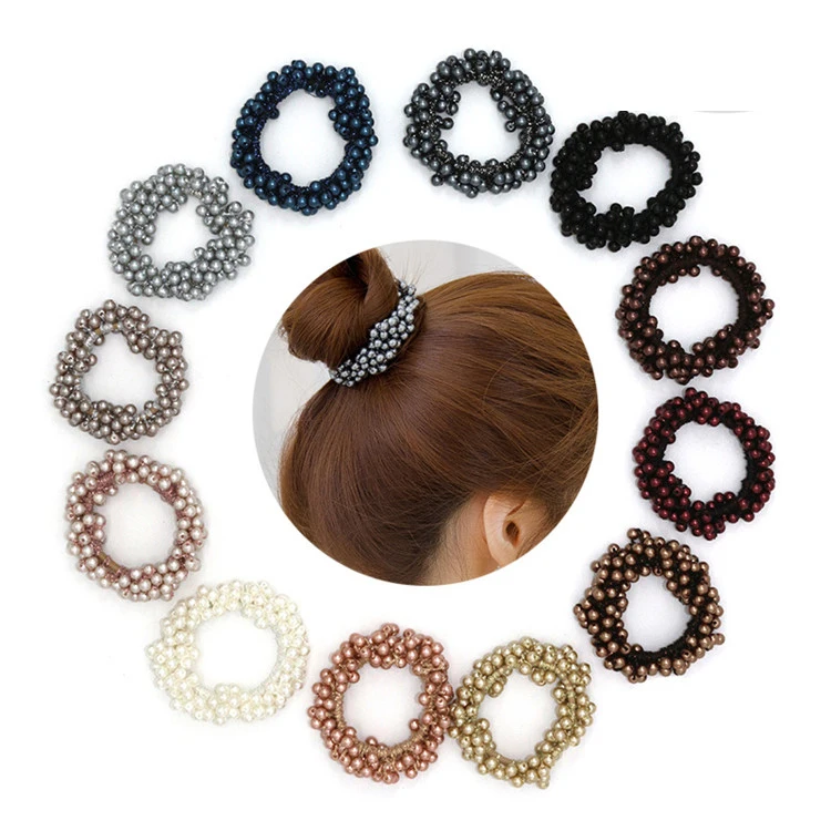 Pearl Hair Ties Hair Ring with Beads Hair Bands Ropes T1Y5 Ponytail Elastic Z6C5 