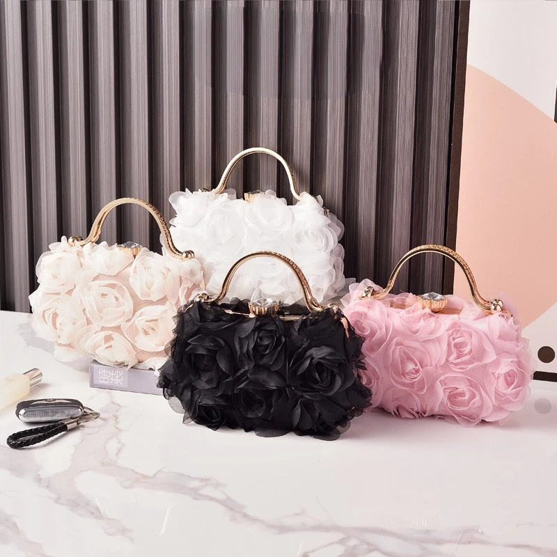 Trendy Flower Design Evening Clutch for Bride White Dress Bag Women's Crossbody Party Bag Wholesale Trendy Flower Design Evening Clutch for Bride White Dress Bag Women's Crossbody Party Bag Wholesale