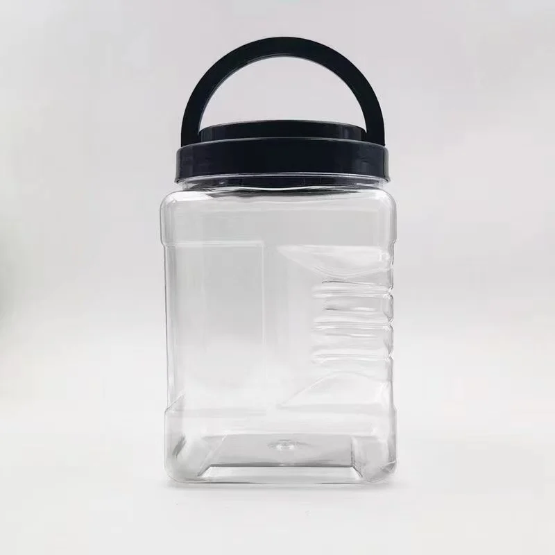Empty Square Plastic Grip Handle Jars Food Grade Big Plastic Container for Storage Plastic Jar for Whole Grains  Popcorn