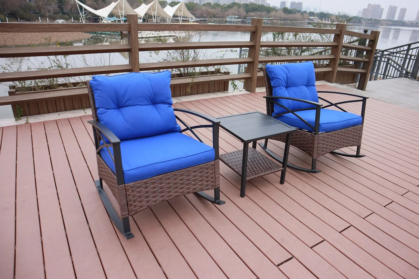 Customized Garden Rattan Rocking Sofa Set Outdoor Patio 2pcs Rocking
