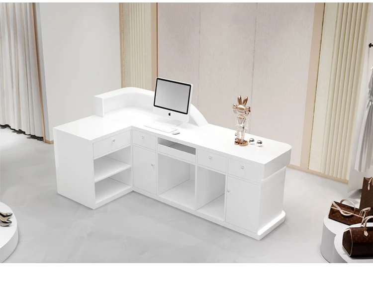 White Reception Desk Beauty Salon L Corner Curved Salon Furniture Small