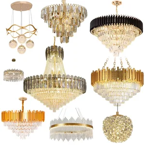 Decor Gold Modern Luxury Large E14 Hanging Lights Lamps Crystal Chandeliers Pendant Lights Light Fixtures for Indoor Decoration