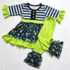 Navy Stripe Green Ruffle Floral Girls Outfit Set