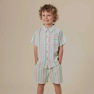 2026 High-quality Cotton Printed Pattern Short Sleeved Shirts and Shorts Create a New Summer Design for Boys' Casual Style