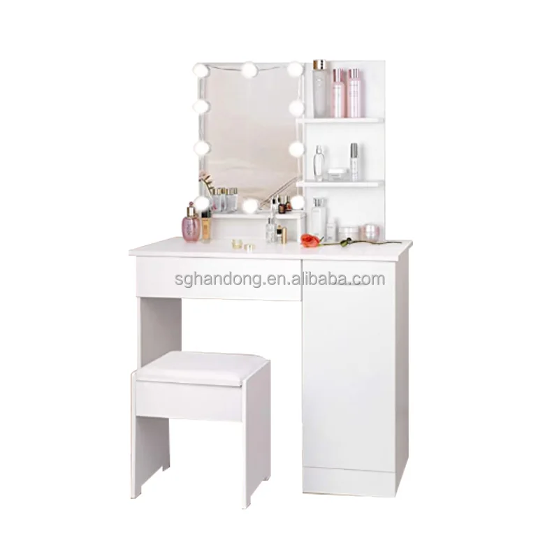 White Vanity Table with Led Light Makeup Mirror Small Dressing Table Make up Vanity Table Set