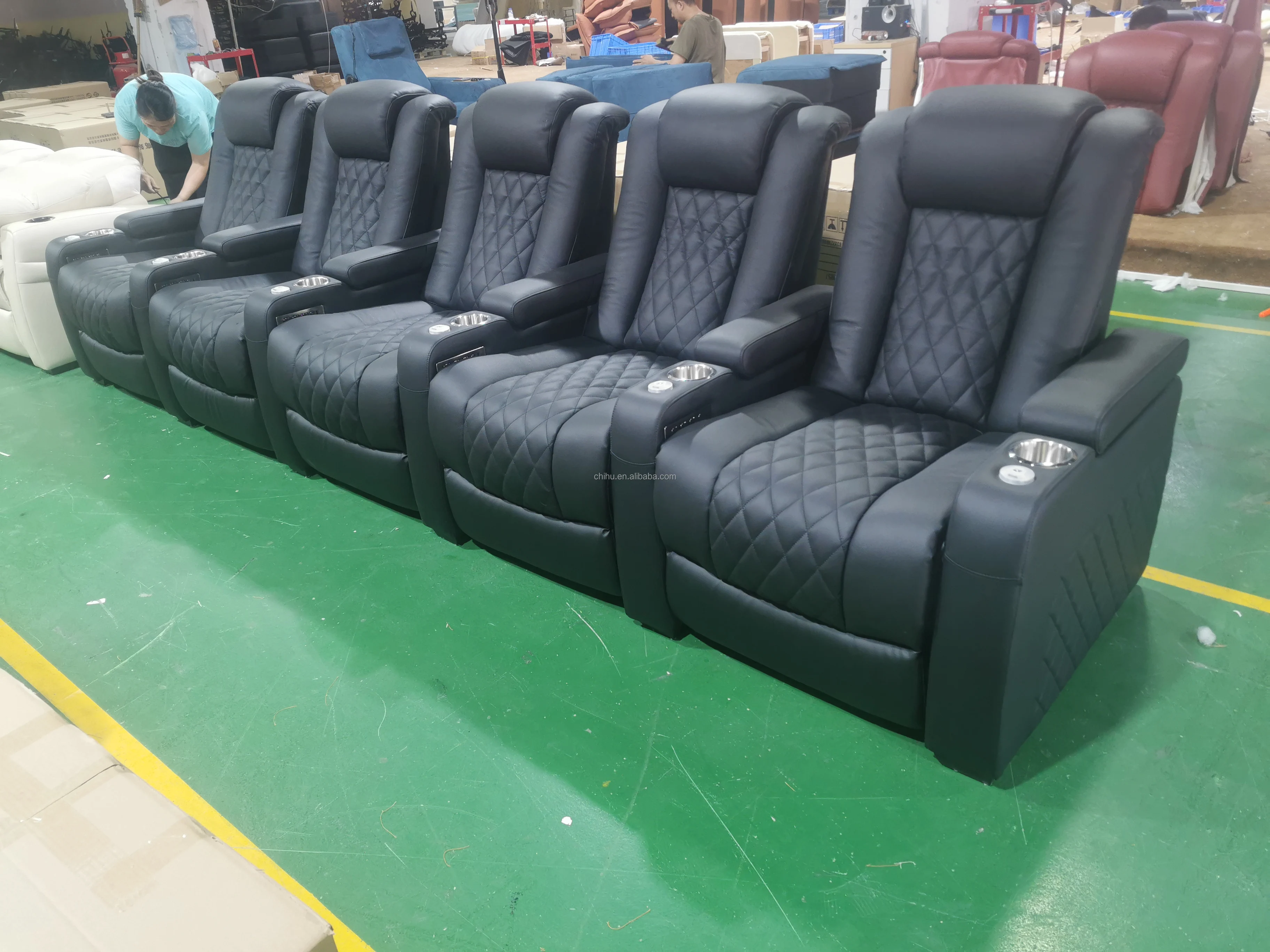Luxury Genuine Leather Electric Recliner Movie Theater Seats OEM