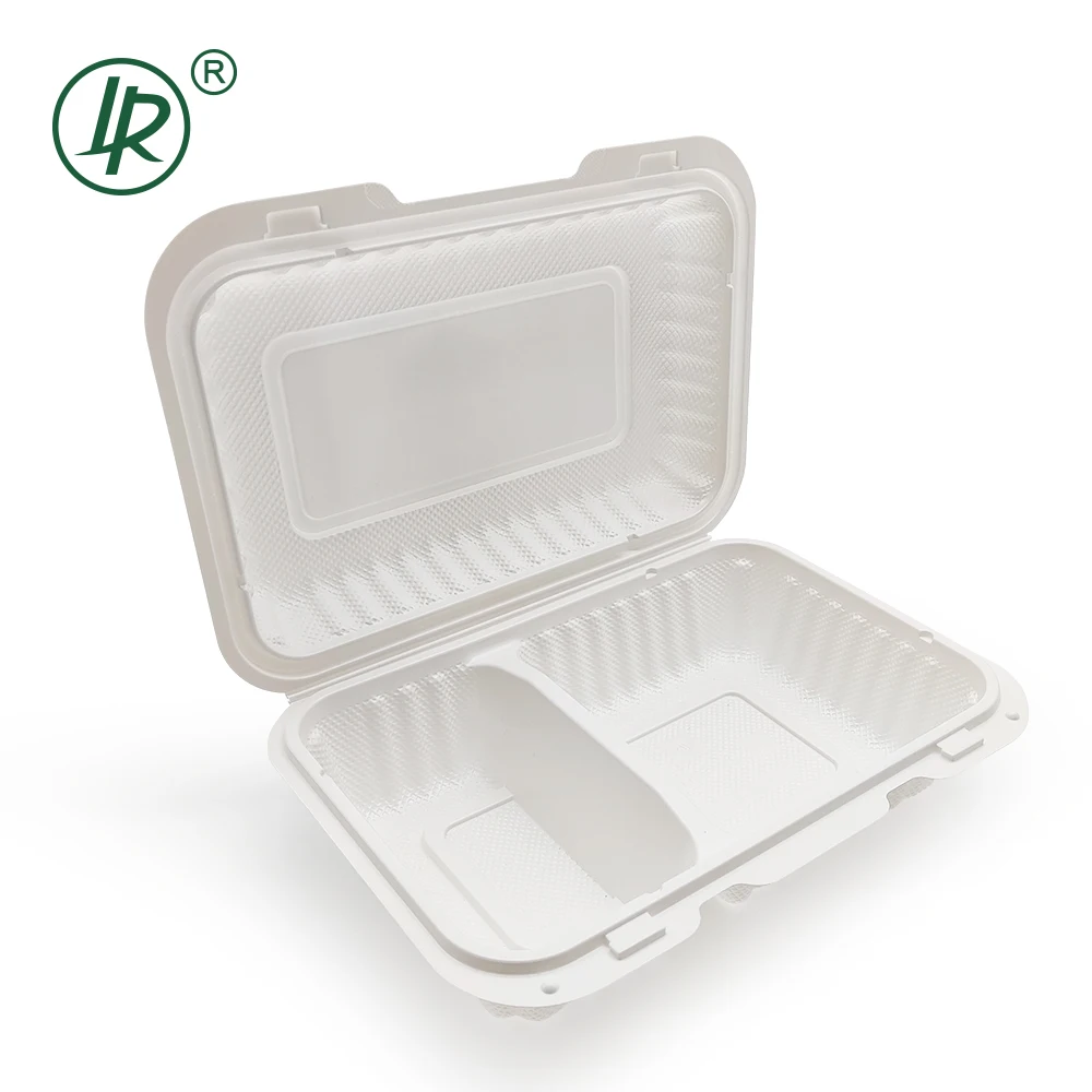 2 Compartment Clamshell Takeaway Lunch Box Hinged Lid White Meal Prep ...