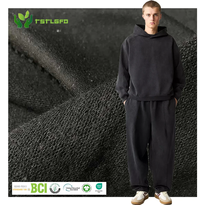 Sustainable Eco-friendly Heavyweight Cotton Hoodie and Sweatpants Set  Pieces Vintage Tracksuit for Men Acid Wash Sweatsuit Men