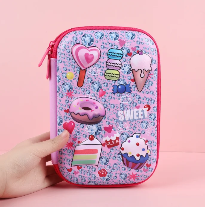 EVA Kids Organizer Bag Rectangle Stationery Box PU Fabric Cartoon Unicorn Dinosaur Shark Pencil Case