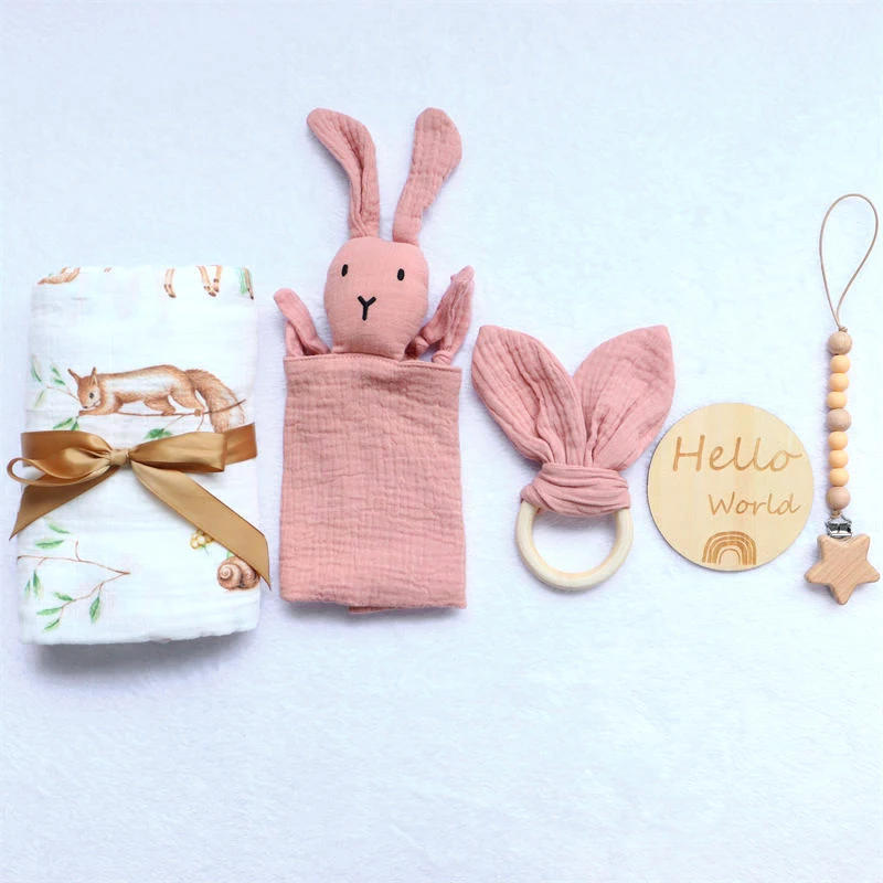 2023 New Arrival New Born Baby Gifts Set Organic Cotton Swaddle Blanket