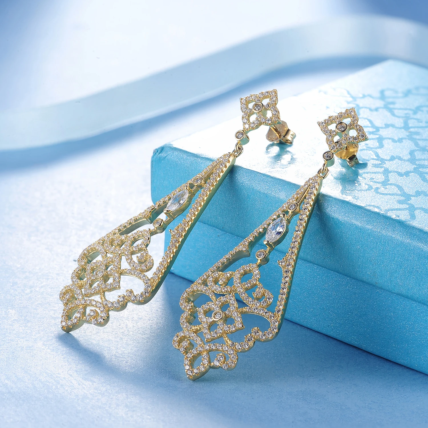 Luxury women 925 Sterling Silver Gold Plated Earrings wedding Earrings Drop Wholesale Arabic Jewelry(图5)