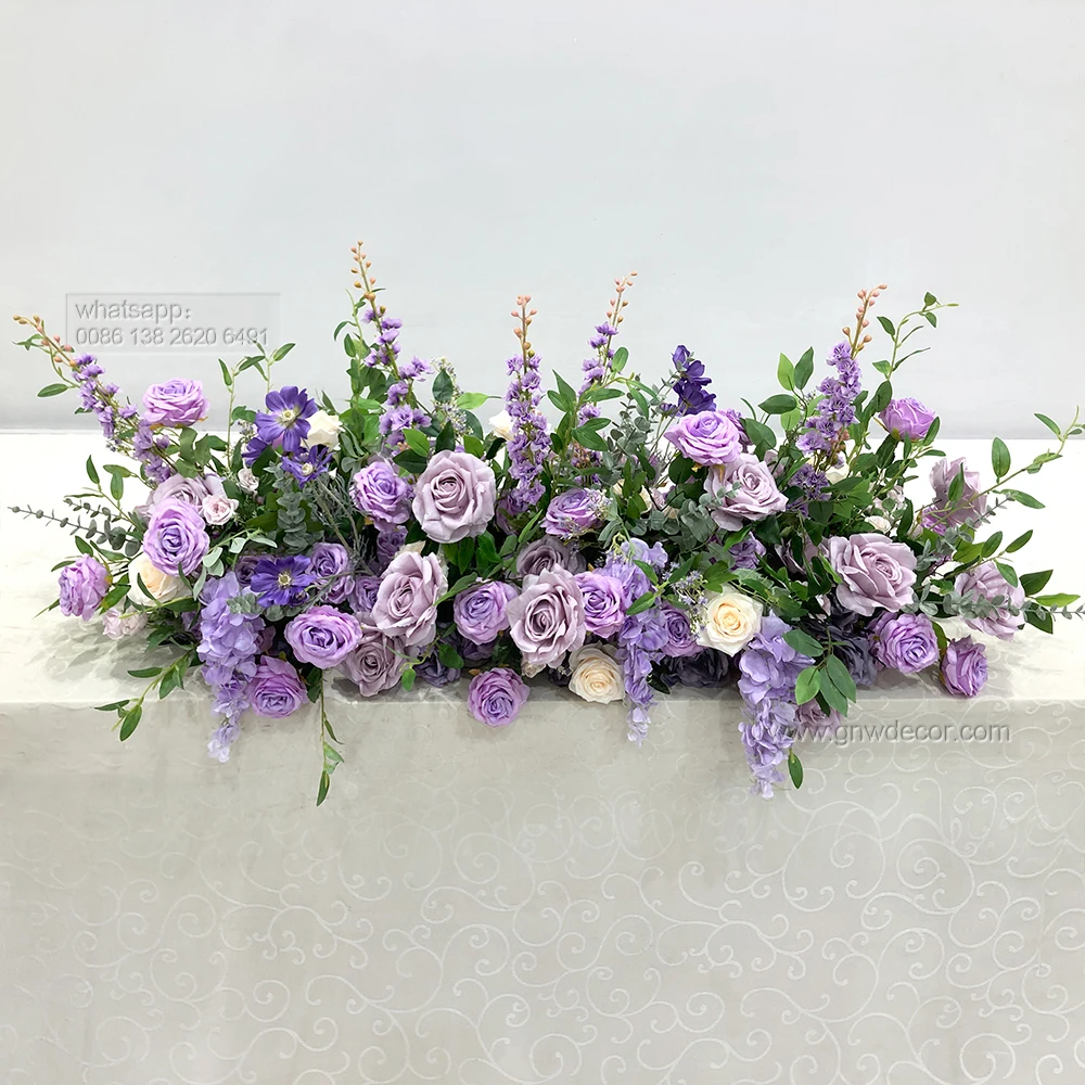 Knstliche lila Rose und Orchideen Blumen girlande Hand gefertigte Girlande  mit Blumen fr Hochzeits bogen Grn Hintergrund Tisch