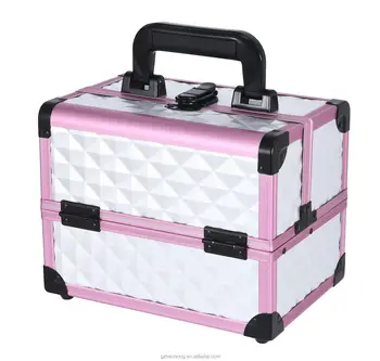 Aluminum Portable Makeup Train Case with Mirror Big Storage Cosmetic Box Professional Makeup Vanity Box Cosmetic Bags & Cases