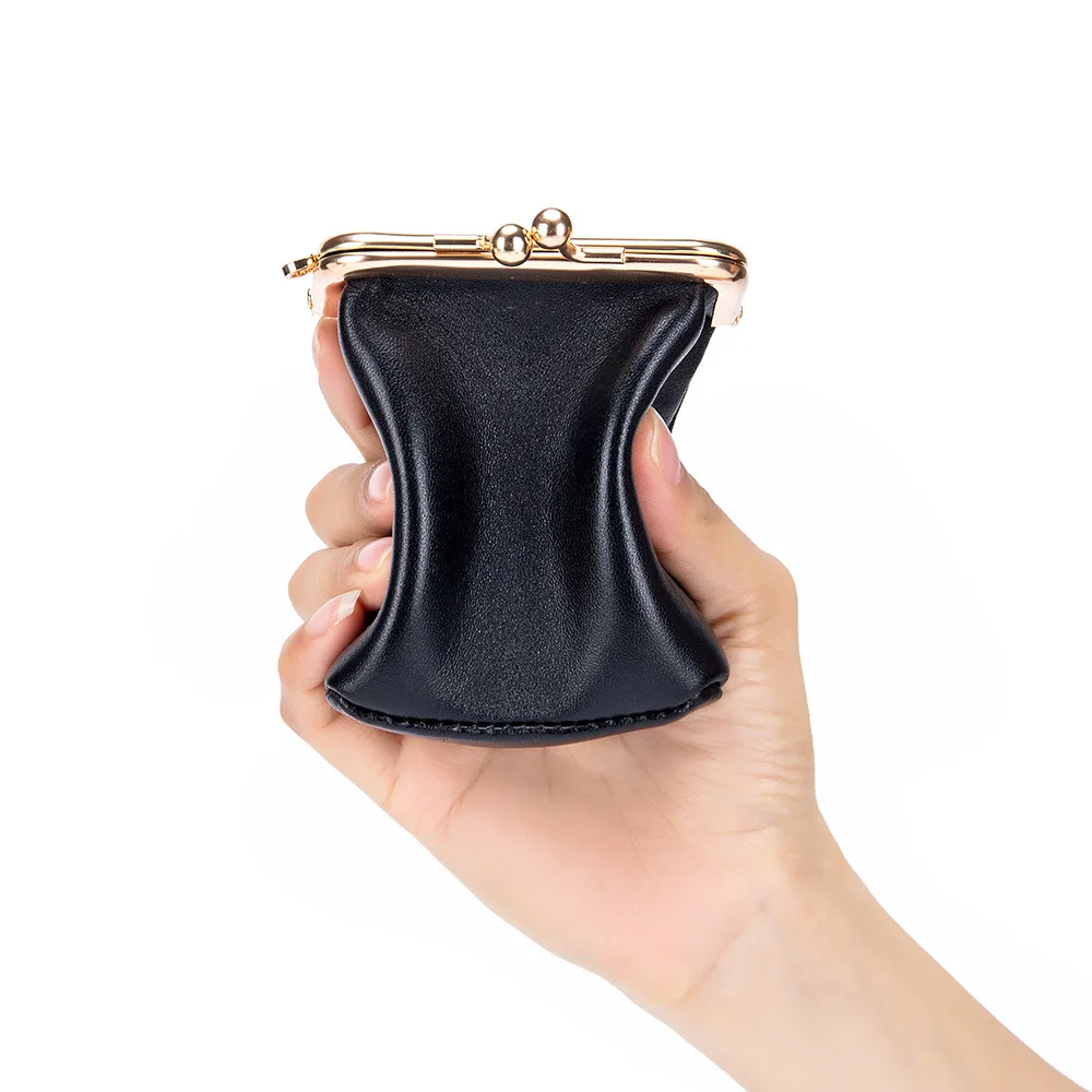 Mini Makeup Bag with Kiss-Lock Clasp Genuine Leather