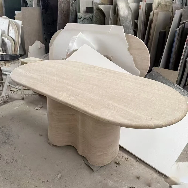 product modern minimalist nature stone myra beige travertine coffee table dining table for living room and dining area469-1
