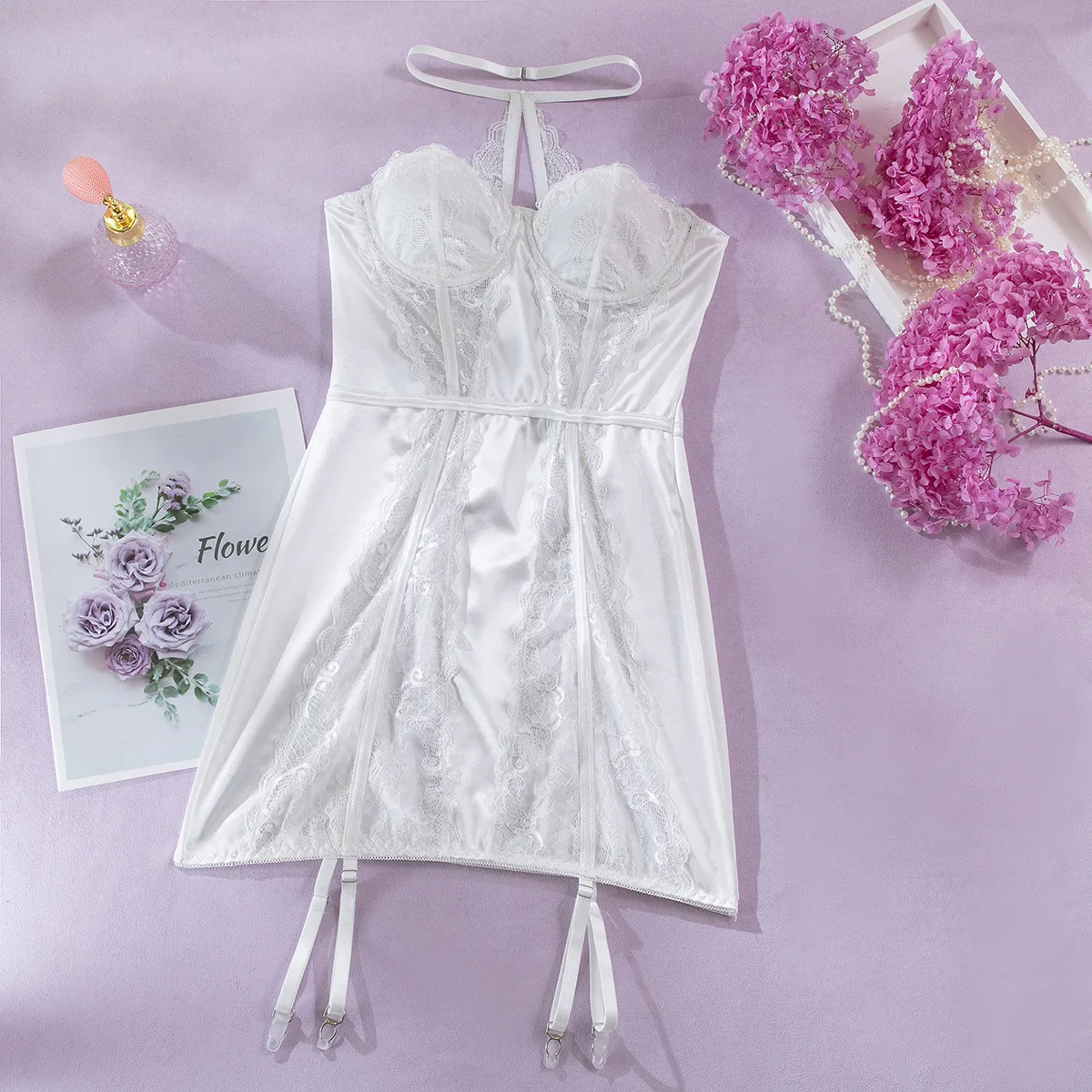 Spring Autumn New Design Ladies Pajama Floral Ladies Sexy Mini Dress Pajamas
