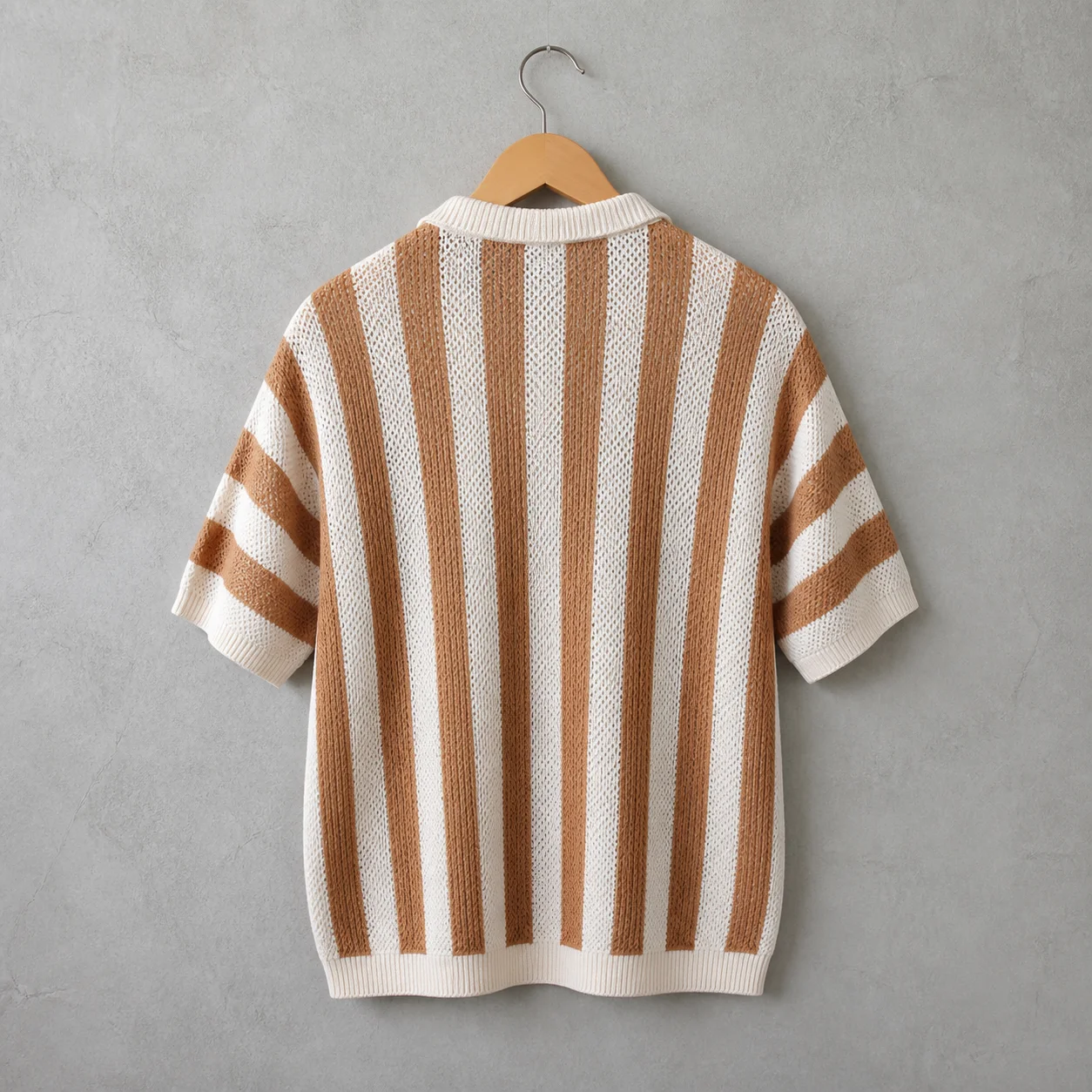 OEM Custom Mens Polo Shirts Crochet Knit Striped Turn Down Collar Relaxed Fit Summer Urban Apparel Supplier Men Polo Shir gallery 2