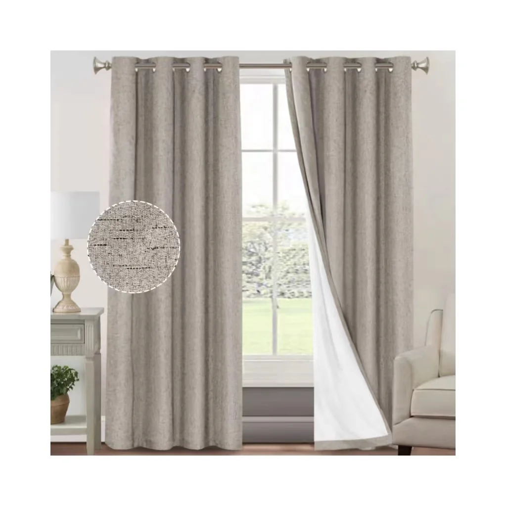 Finished curtain faux linen dim out design Window Drape  Blackout Curtains Fabric for Bedroom Living Room