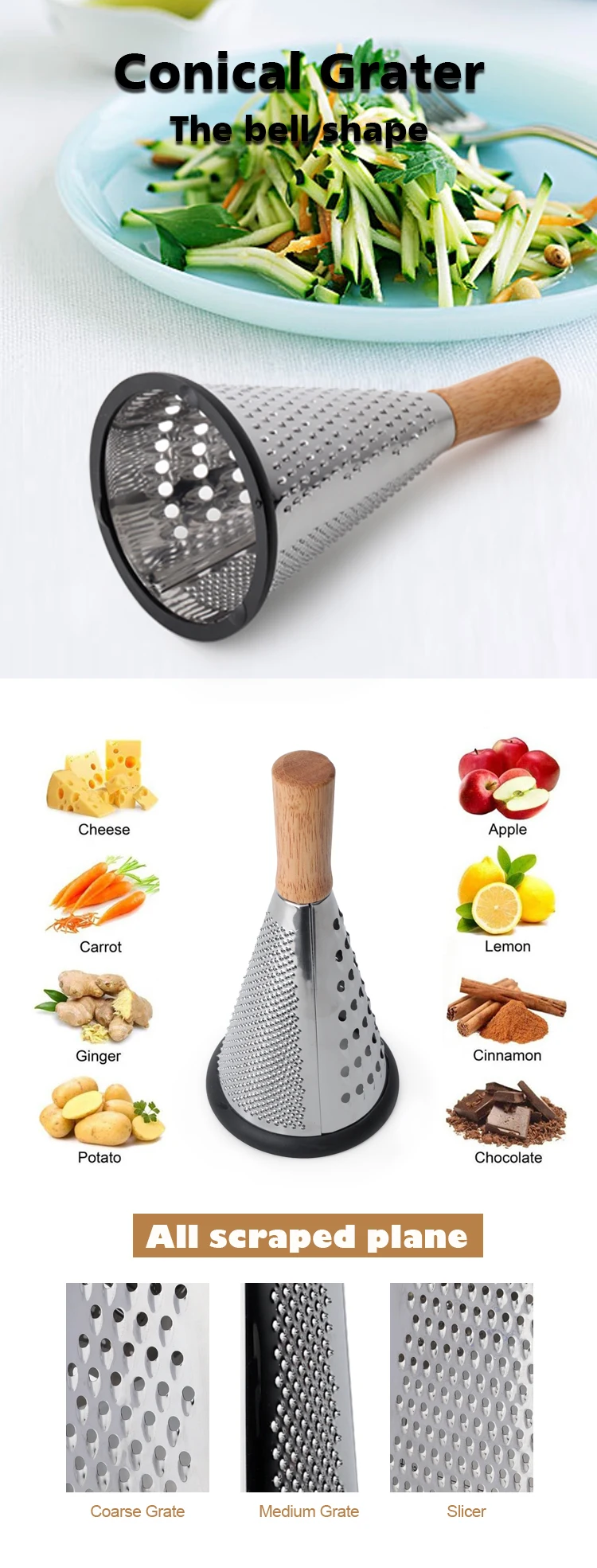 Kitchen Drum Grater Conical Grater With Rubber Wood Handle For Grinding  Fruits And Vegetables