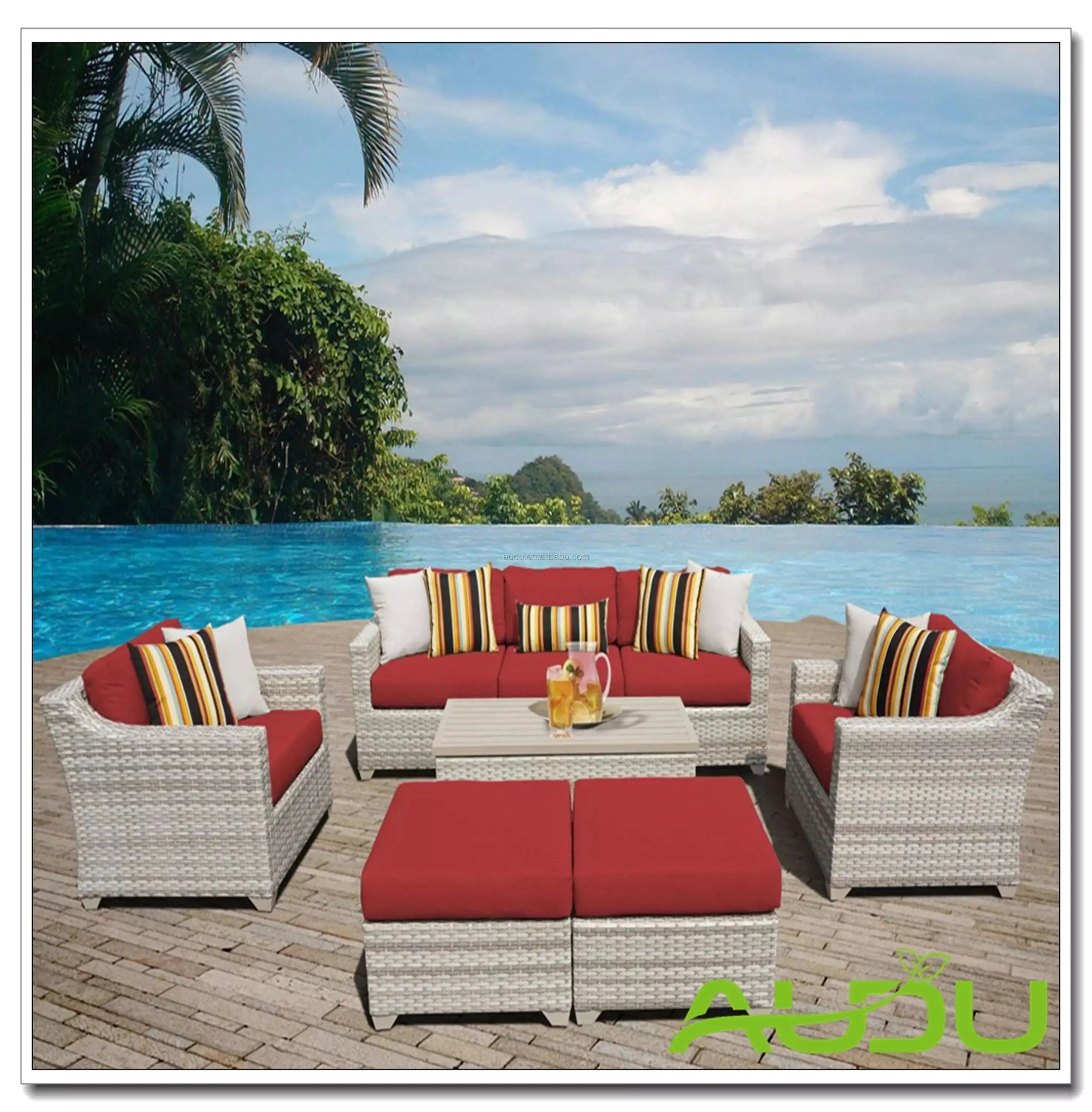 2023 New Houston Rattan Sofa 5pc White Wicker Outdoor Garden Patio