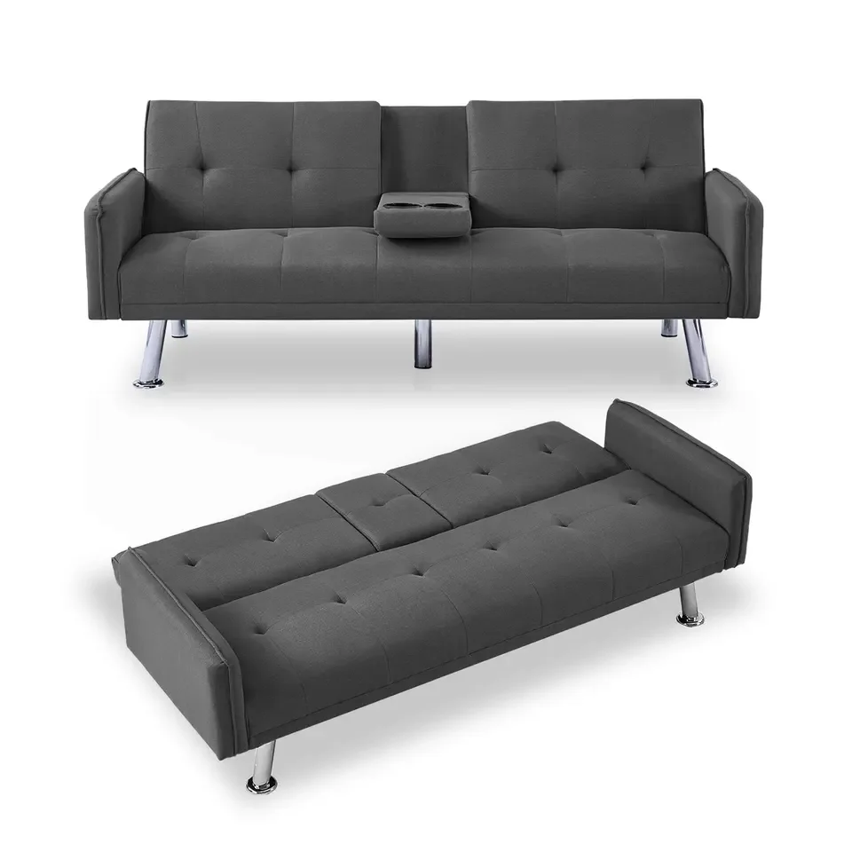 Modern Faux Leather Futon Sofa Bed With Removable Armrest,Metal Legs ...