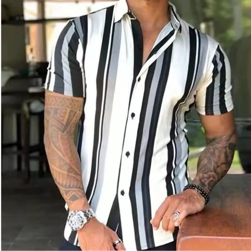 Mens Custom Clothing Shirt Fashion Stripes Print Sleeve Tees Summer ...