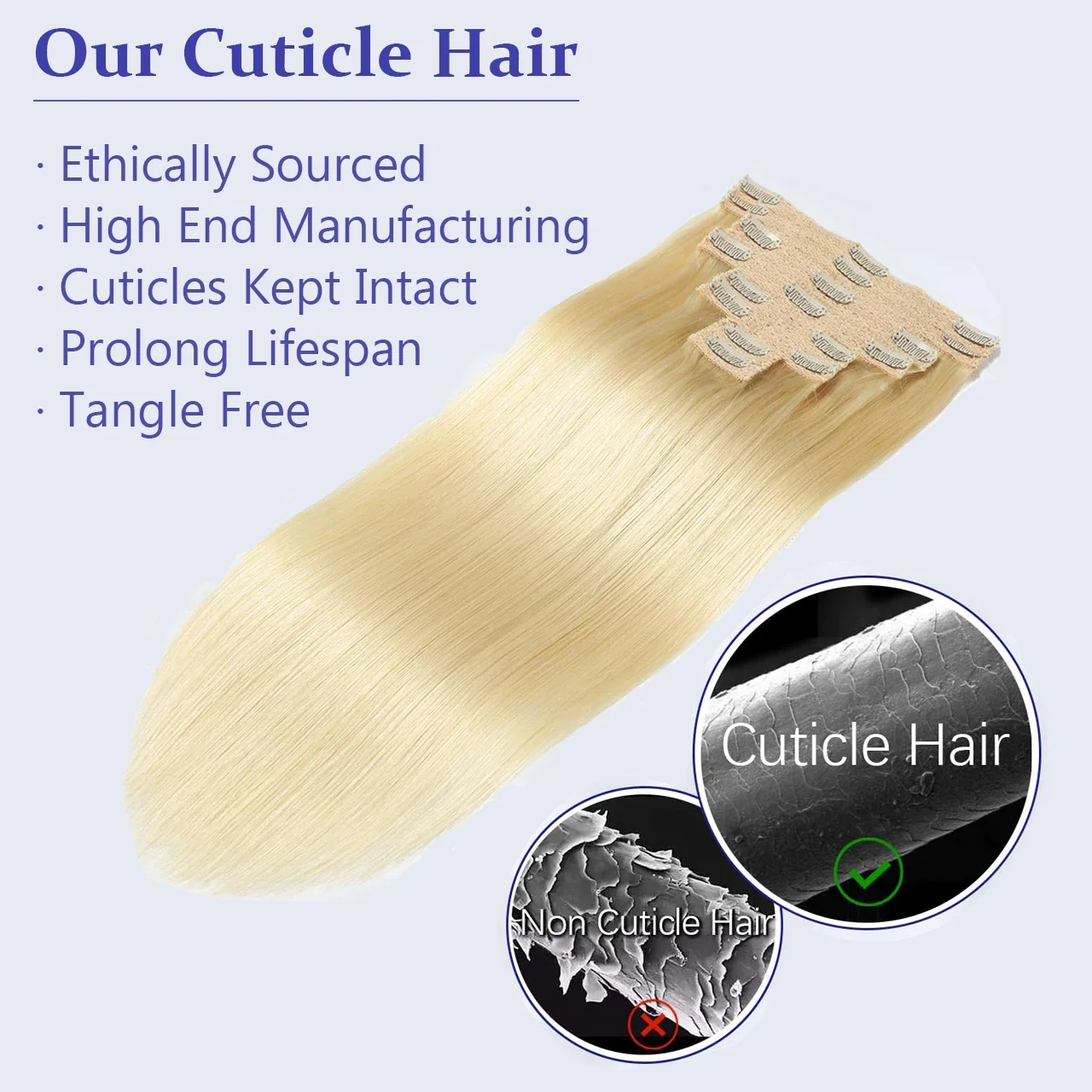 Extensii de păr blonde cu clipsuri, culoare os, 8 buc., păr Remy brazilian, 18 clipsuri, 16-26 inci_voghion.com