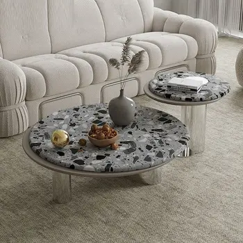 European modern home furniture marble with stainless steel small round coffee table set sofa end table
