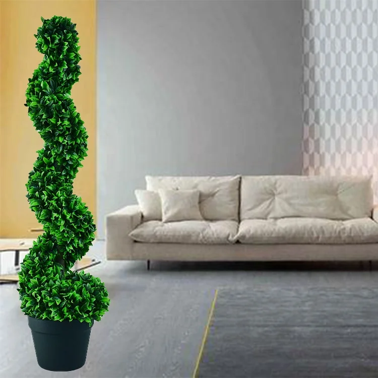 Artificial Boxwood Topiary Spiral Tree Faux Greenery Plants Plastic Flower Pot Decorative Trees for Home Office Indoor Outdoor