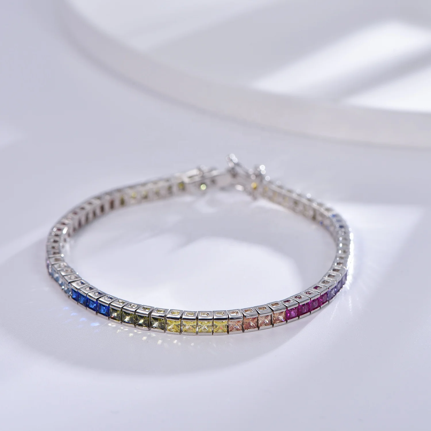 Bracciale rainbow sapphire tennis bracelet 925 silver white gold tennis chain lab diamond tennis bracelet