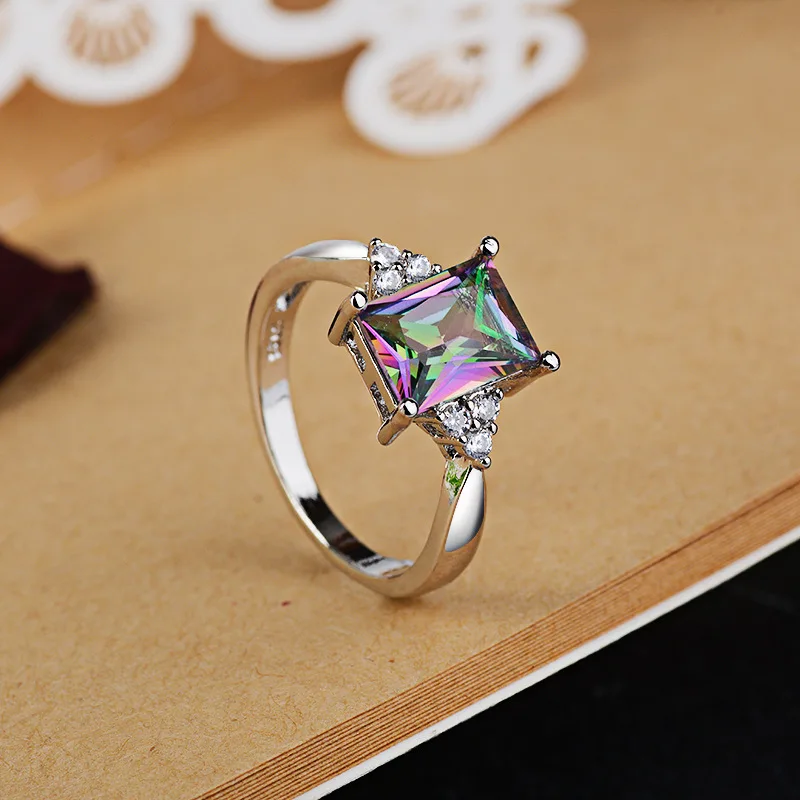Princess Cut Mystic Rainbow Topaz Engagement Rings