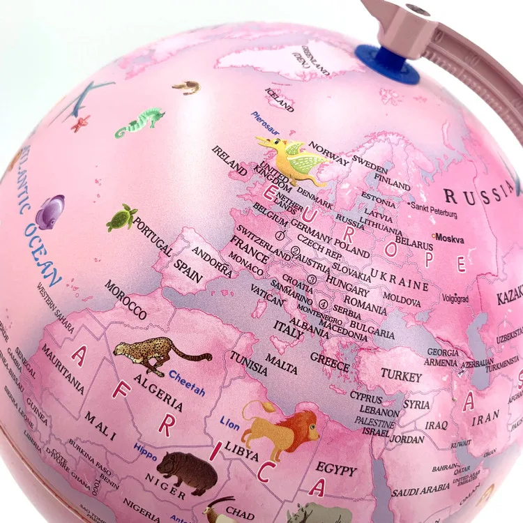 Розовый Глобус для детей, обучение с подставкой и животными, земной шар, ночник для девочек, декор комнаты, классная комната, развивающий подарок