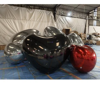 Party Stage Decoration Floating Inflatable Reflective Mirror Balloon Full Colors Inflatable Heart Shape Disco Mirror Ball