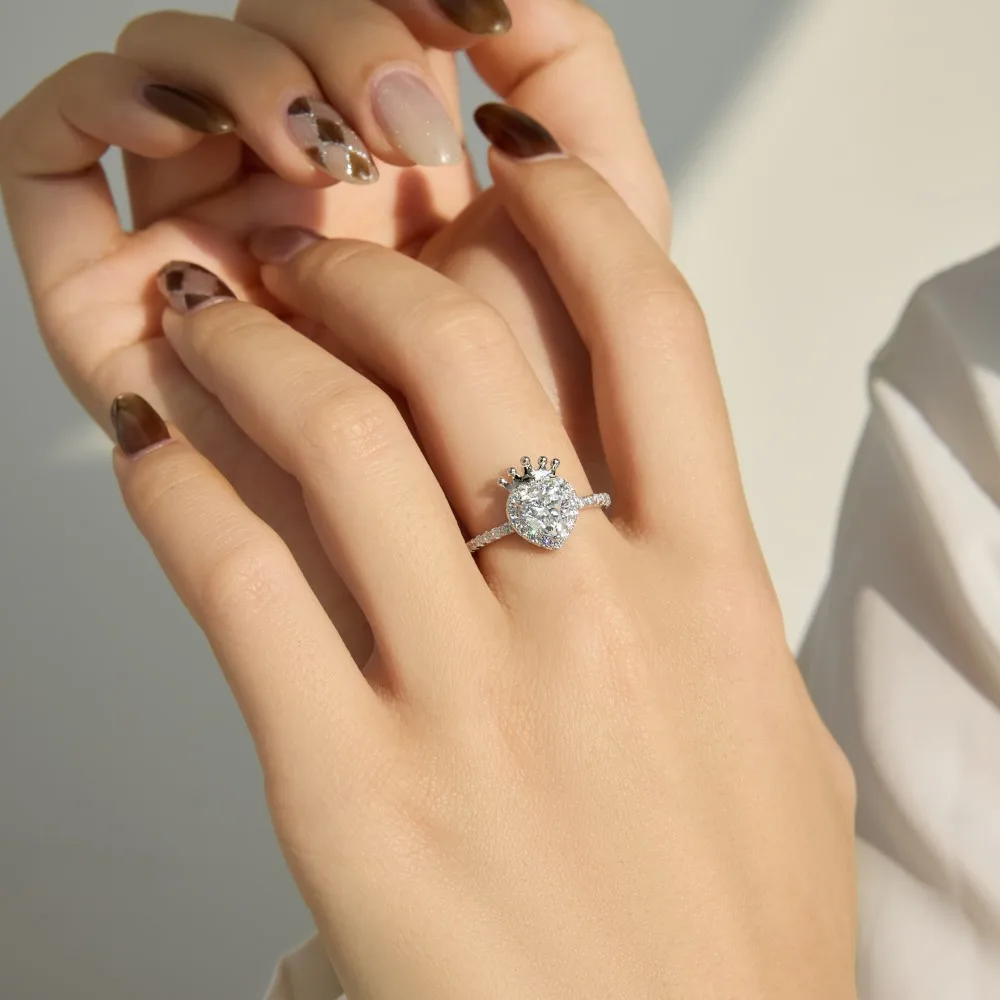 KAKODIY Elegance Exquisite Fine Jewelry 925 Sterling Silver Rhodium Plated Eternity Ring Heart Shape Love Crown 5A Zirconia Plated Fine Jewelry for Women Ring detail 2