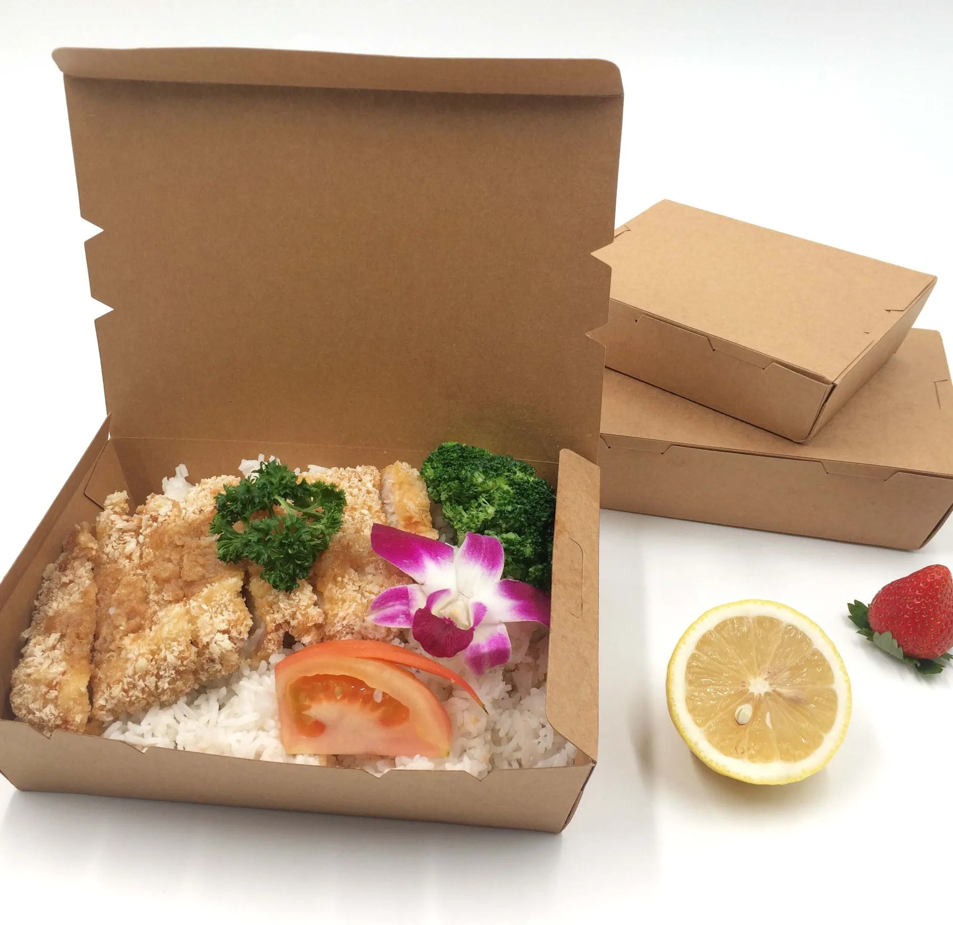Kraft Paper Food Box Fast Food Fried Chicken Takeaway Packing Oil-proof ...