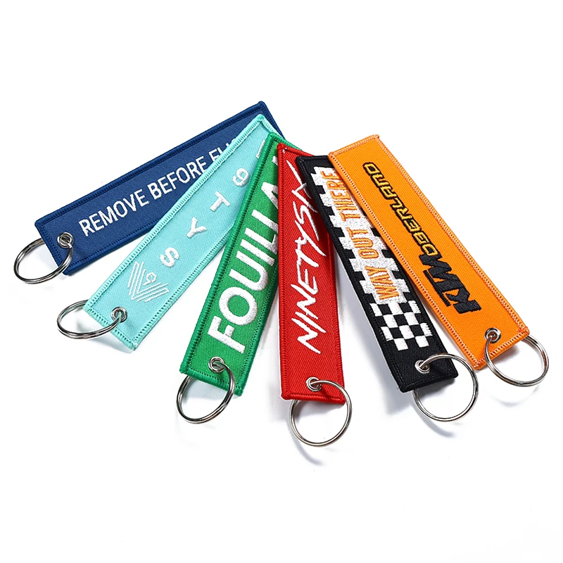 Fashion Aircraft Tag Fabric Customized Keychain Embroidery Blank Logo Keychain Accessories in Bulk